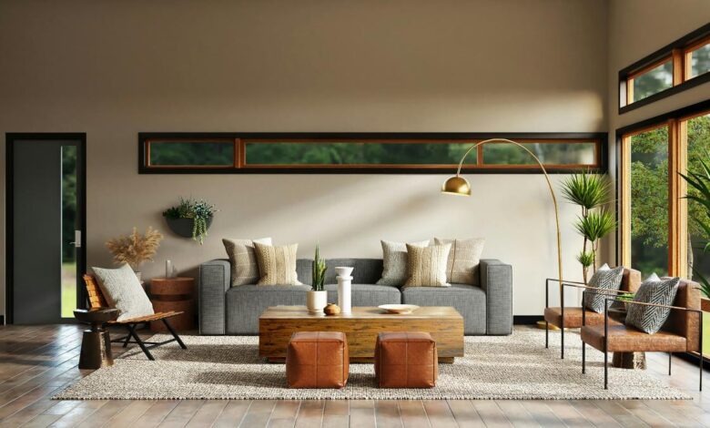 white and brown living room set